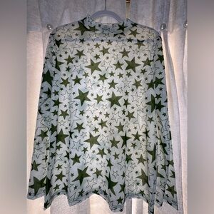 Star Patterned Green and White Fabric